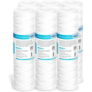 Membrane Solutions 20 Micron 10"x2.5" String Wound Whole House Water Filter Replacement Cartridge Universal Sediment Filters for Well Water - 6 Pack