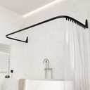 Erica 4 in 1 L & U-Shaped Shower Curtain Rod for Bathtubs, 27.5x65x27.5 Inches, Wall-Mounted Shower Curtain Pole, No Ceiling Support Needed, Curved Shower Rail, Black Powder-Coated Steel