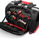 Waterproof Tool Bags for Men or Women, 16-inch Wide Mouth Tool Tote Bag with 25 Pockets for Tool Organizer & Storage, with Adjustable Shoulder Strap (Black/Red)