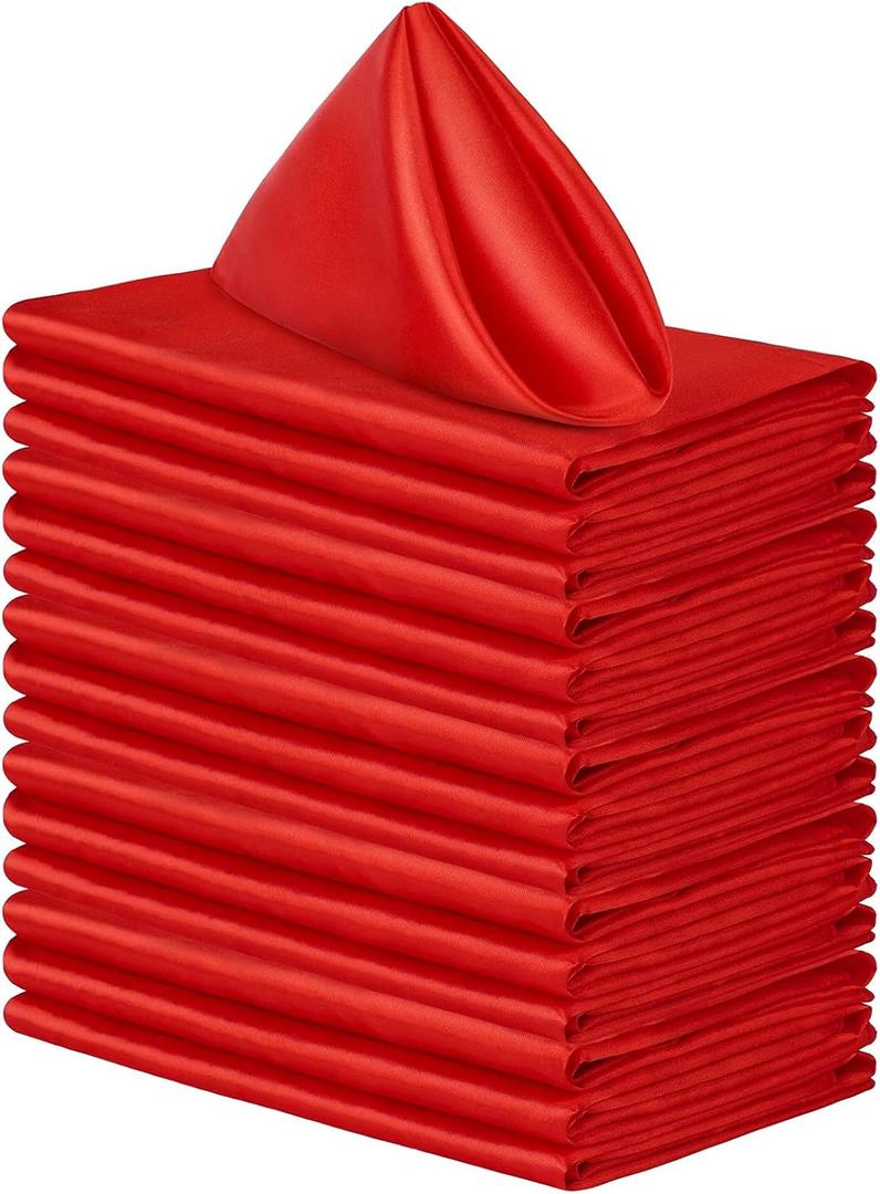 Aneco 16 Pack Square Satin Napkin Bright Silk Table Napkin Soft Smooth Fabric Table Napkin for Wedding Banquet Party Decoration, Red, 17 x 17 Inch (17 x 17 Inches)
