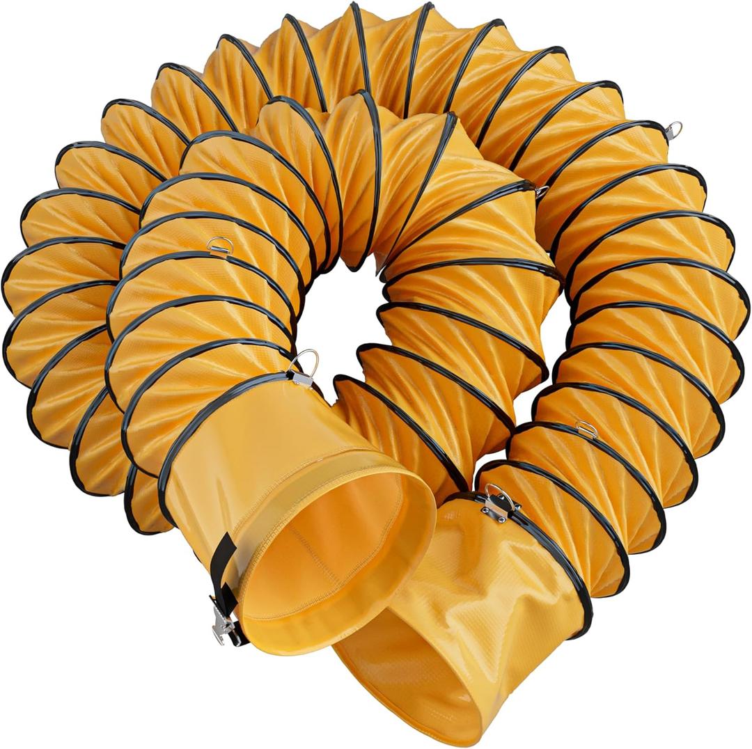 Hon&Guan 8 Inch PVC 25 FT Flexible Duct with Adjustable Rope and D-Shaped Rings, Suitable for Free Hanging and Utility Blower Exhaust Fan Support