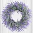HUZIYAHAN Spring Summer Lavender Door Wreath 24Inch Front Door Wreath All Seasons Wreaths Purple Artificial Lavender Wreaths for Outdoor Outside Indoor Window Home Rustic Farmhouse Decorations