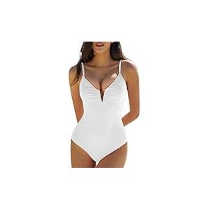 QINSEN Womens Seamed Cup Spaghetti Straps One Piece Bathing Suits Tummy Control Cheeky Swimsuit XL 