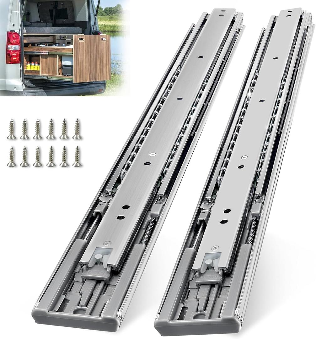 Thickened 200Lbs Soft Close Heavy Duty Drawer Slides 1 Pair 26 Inch Full Extension Ball Bearing Self Slow Closing Rails Kitchen Cabinet Tool Box Runners Tracks Glides (1/2" Thick, 26" L)