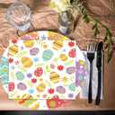 Havawish 150Pcs Easter Paper Plates and Napkins Sets 50Pcs 11 Inch Easter Disposable Oval Plates and 100 Pcs 13 Inch Easter Paper Napkins for Easter Spring Holiday Party Supplies(Easter Eggs)
