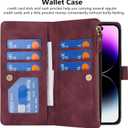 iCoverCase Compatible with iPhone 15 Pro Max Crossbody Case with Strap, Wallet Phone Case Card Holder [Not Detachable] PU Leather Kickstand Zipper Lanyard Case 6.7" (Claret)