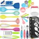 Kaluns 24 Pcs Silicone Cooking Utensils Set - Can Opener, Masher, Turner, Spatula, 446F Heat Resistant, Non-Stick, Premium Silicone & Stainless Steel