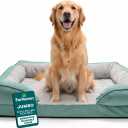 FurHaven Cooling Gel Dog Bed for Large Dogs, Comfort Sofa Bed with Cool Gel-Top Foam with a Solid Orthopedic Foam Base for Joint Support, Washable Cover, Jumbo XL, Plush & Velvet, Celadon Green.