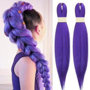 2Pcs 26in Purple Braiding Pre Stretched Synthetic Fiber Hair Extensions Braiding Hair Long Straight Hair For Cosplay Halloween Stage Performances And Masquerade Parties