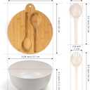 ShineMe Large Salad Bowl with Lid, 9.8inches White Salad Serving Bowl Set with Utensils, Bamboo Wooden Salad Bowl with Multifunctional Lid with Handle and Silicone Seal Ring