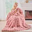 BENVWE Faux Fur Throw Blanket for Couch - Fluffy Soft Thick Bubble Blanket for Living Room Home Decor - Mothers Day Birthday Gifts for Women, Dusty Pink, 51" x 63"