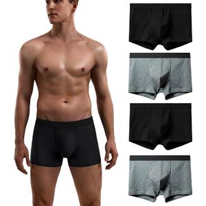 Mens No Ride-up Boxer Briefs Stretch Comfortable Breathable Cotton Underwear 4 Pack (Black, M)