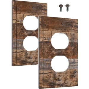 Brown Wood Outlet Cover 1 Gang Rustic Farmhouse Light Switch Cover Single Duplex Wall Plate Covers Switchplate Covers Electrical Faceplate For Country Bedroom Decor(2 PACK)
