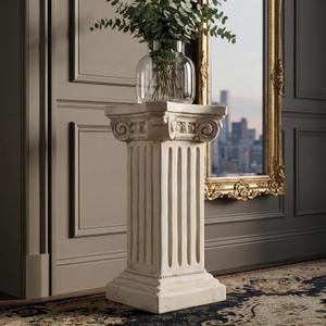 Elegant Classical Greek Roman Ionic Order Vintage Weathered Column Pedestal Decorative Display Stand for Statues Plants, or Vases Perfect for Home Decor and Event Settings, White