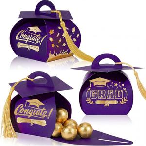 Spakon 30 Pcs Graduation Cap Gift Box Graduation Party Favors Candy Boxes Treat Box with Tassel Table Centerpieces Class of 2026 Grad Decorations(Purple, Gold)