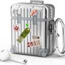 KOREDA Compatible with AirPods Case Cover, Funny Suitcase Design Case for Airpods 2nd Generation/1st Generation, Cute Fashion Protective Hard Case for Women Men with Keychain (Silver)