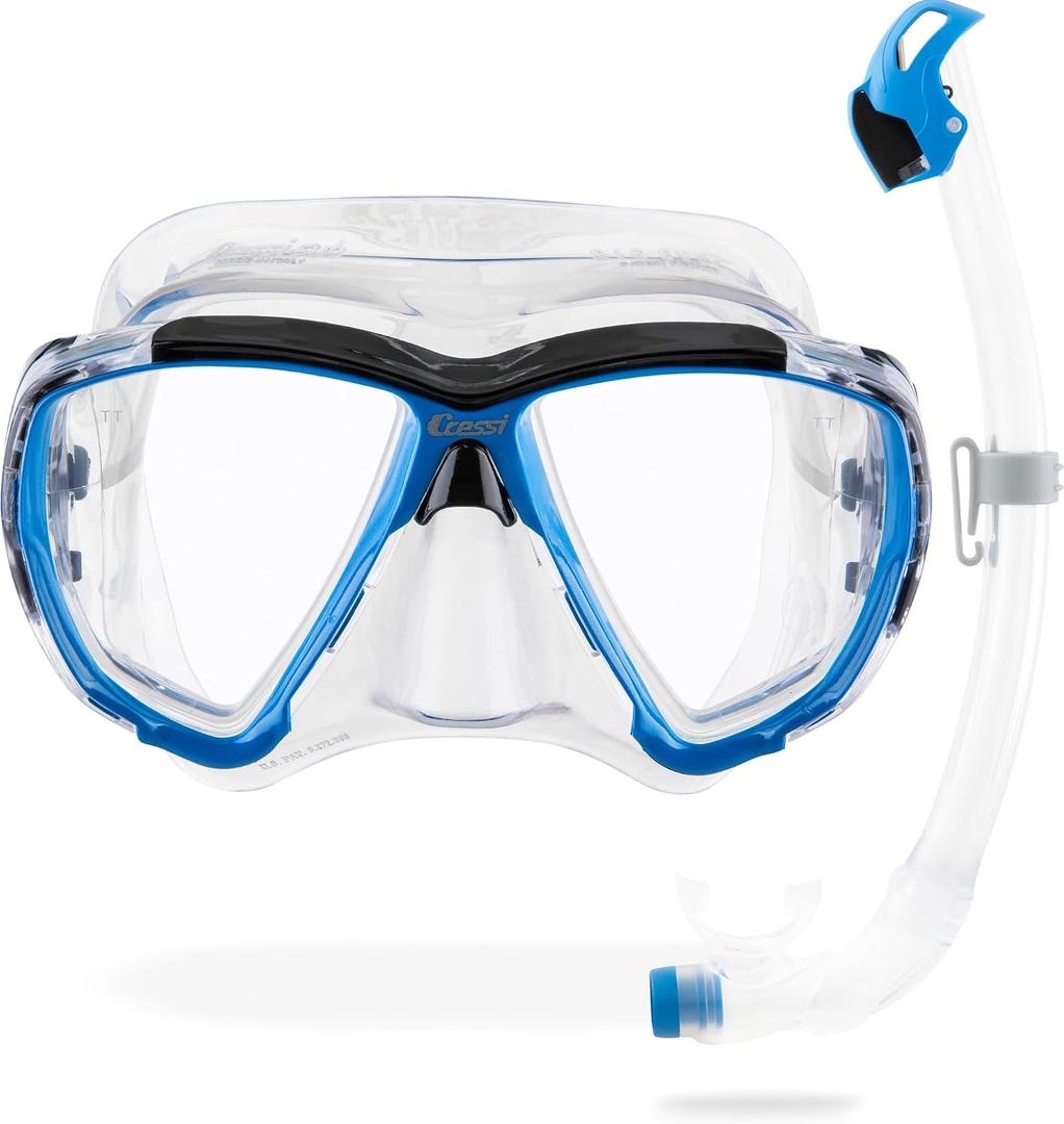 Cressi Big Eyes & Seal Dry Mask & Snorkel Kits, Clear/ Azure