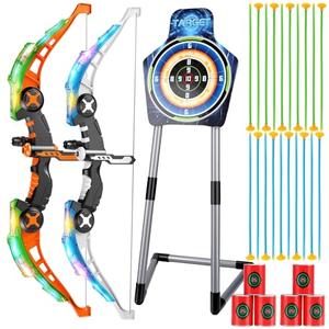 2 Pack Kids Bow and Arrow Set, LED Light Up Archery Set with 20 Suction Cup Arrows, Indoor Outdoor Sport Games for Kids Ages 4-8 8-12, Birthday Gifts Toys for 4 5 6 7 8 9 10 11 12 Year Old Boys Girls