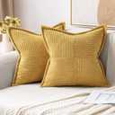 MIULEE Gold Corduroy Pillow Covers 20x20 Inch with Splicing Set of 2 Soft Boho Striped Pillow Covers Broadside Decorative Textured Summer Pillowcases for Couch Cushion Bed Livingroom
