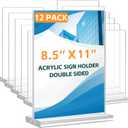 Acrylic Sign Holder 8.5 x 11, 12 Pack Acrylic Display Stand, Double-Sided Clear Sign Holder, Vertical Plastic Stands for Display, Stand up Table Top Frame Paper Holder for Office Business Store Restaurants