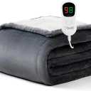Homemate Heated Blanket Electric Throw - 50"x60" Heating Blanket Throw 1/2/4/6/8 Hours Auto-Off 10 Heat Level Over-Heat Protection Flannel Sherpa ETL Certification