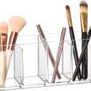 Amazing Abby - Glamour - Acrylic 4-Compartment Makeup Organizer, Transparent Plastic Makeup Brush Holder, Perfect Bathroom Vanity Storage Solution for Makeup Brushes, Eyebrow Pencils, and More