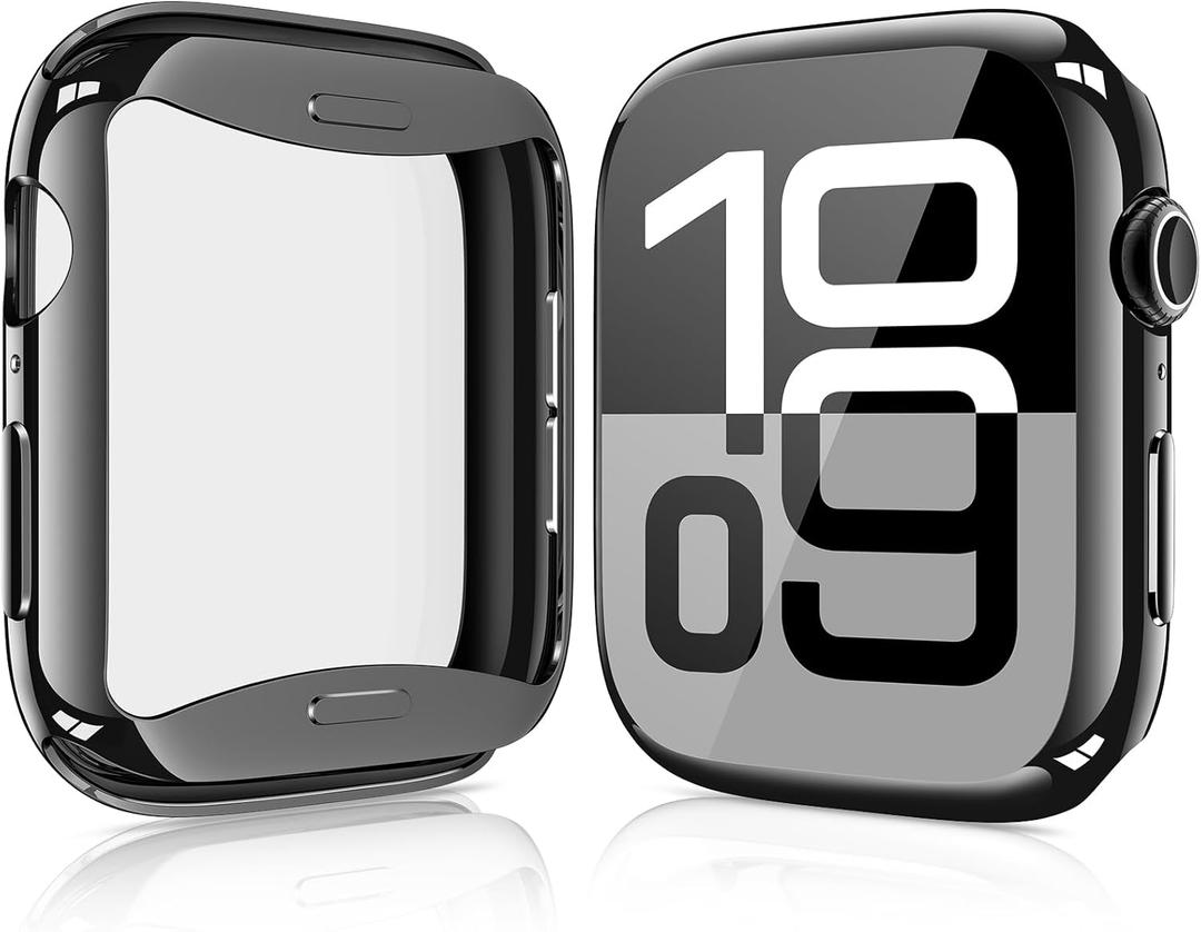 [2 Pack] JULK 42mm Black Case with Screen Protector for New Apple Watch 11 (2025), Slim Guard Bumper, Full Coverage Soft TPU Protective Cover for iWatch Series 11/10 42mm (1 Black + 1 Transparent), Series 11/10 - 42 mm