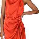 PRETTYGARDEN Women's Short Formal Satin Dress Summer Sleeveless Mock Neck Tie Waist Cocktail Party Dresses (XX-Large, Orange)