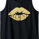 Women's Kiss Lips Gold Lips Gold Lipstick Gold Kiss Tank Top, Small