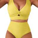 Herseas Women's Textured Bikini Sets Twist Front Top Swimsuits High Waisted Bathing Suits S