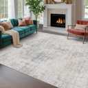Washable 8x10 Bedroom Rug - Blue Grey Modern Area Rug for Living Room, Dining Room Table, Non Slip Soft Faded Print Carpet, Stain Resistant