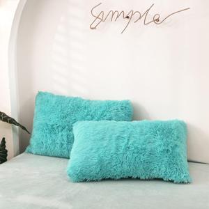 MorroMorn Decorative Pillows Covers, 2 Packs Faux Fur Pillow Cases Standard Size, Luxury Shaggy Throw Pillowcase Cushion Shams with Zipper Closure Room Decor for Couch Sofa Bed (Aqua, Standard)