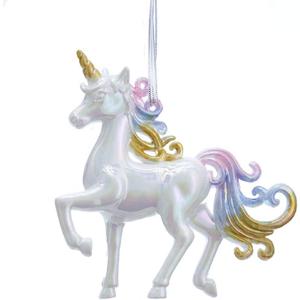 White Iridescent Unicorn with Gold Horn Christmas Tree Ornament New