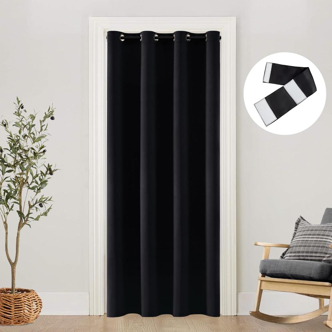SHINELAND Extra Wide Curtains for Doorway,Fit 48 in Width Opening,Faux Accordion Door Cover Divider,Grommet Hanging Thermal Insulated Privacy Curtains for Bedroom Bathroom,80 Inch Length,Black