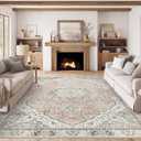 Washable Rug 8x10 Area Rugs for Living Room - Stain Resistant Non-Slip Backing Rugs for Bedroom - Vintage Large Area Rug (Peach/Gray, 8'x10')