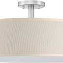 4 Light 18 Inch Semi Flush Mount Close to Ceiling Light Fixture,Off White Fabric Shade Brushed Nickel Finish for Bedroom,Living Room,Dining Room Hallway