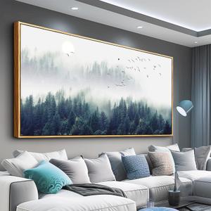 MHARTK66 Wood Framed Canvas Wall Art For Living Room Large Size Wall Decor For Bedroom Foggy Forest Trees Landscape Painting Wall Decorations Modern Home Decor Canvas Pictures Artwork 20" X 40"