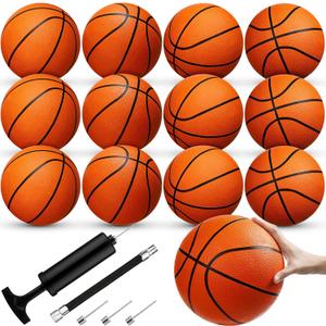 Jexine 12 Pcs Basketball Official Rubber Basketball Bulk Outdoor with Air Pump Arcade Game Indoor Match for Adult Youth Swimming Pool Game Training