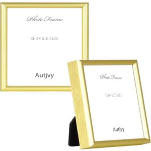 4x4 Picture Frame Set of 2, Gold Modern Simple Thin Aluminum Metal Square Photo Frame with HD Glass, Display for Tabletop and Wall, 2 Pack