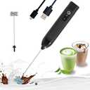 Rechargeable Milk Frother Handheld, 3 Speeds Electric Coffee Mixer Wand with Stainless Steel Whisk for Hot Chocolate, Eggs, Latte, Cappuccino (Black)