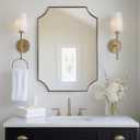 MIRRORART Scalloped Gold Bathroom Mirror 24x32'', Contemporary Notched Corner Mirror, Rectangle Brass Mirrors for Bathroom in 1'' Stainless Steel Metal Frame Hang Vertical/Horizontal for Home Decor