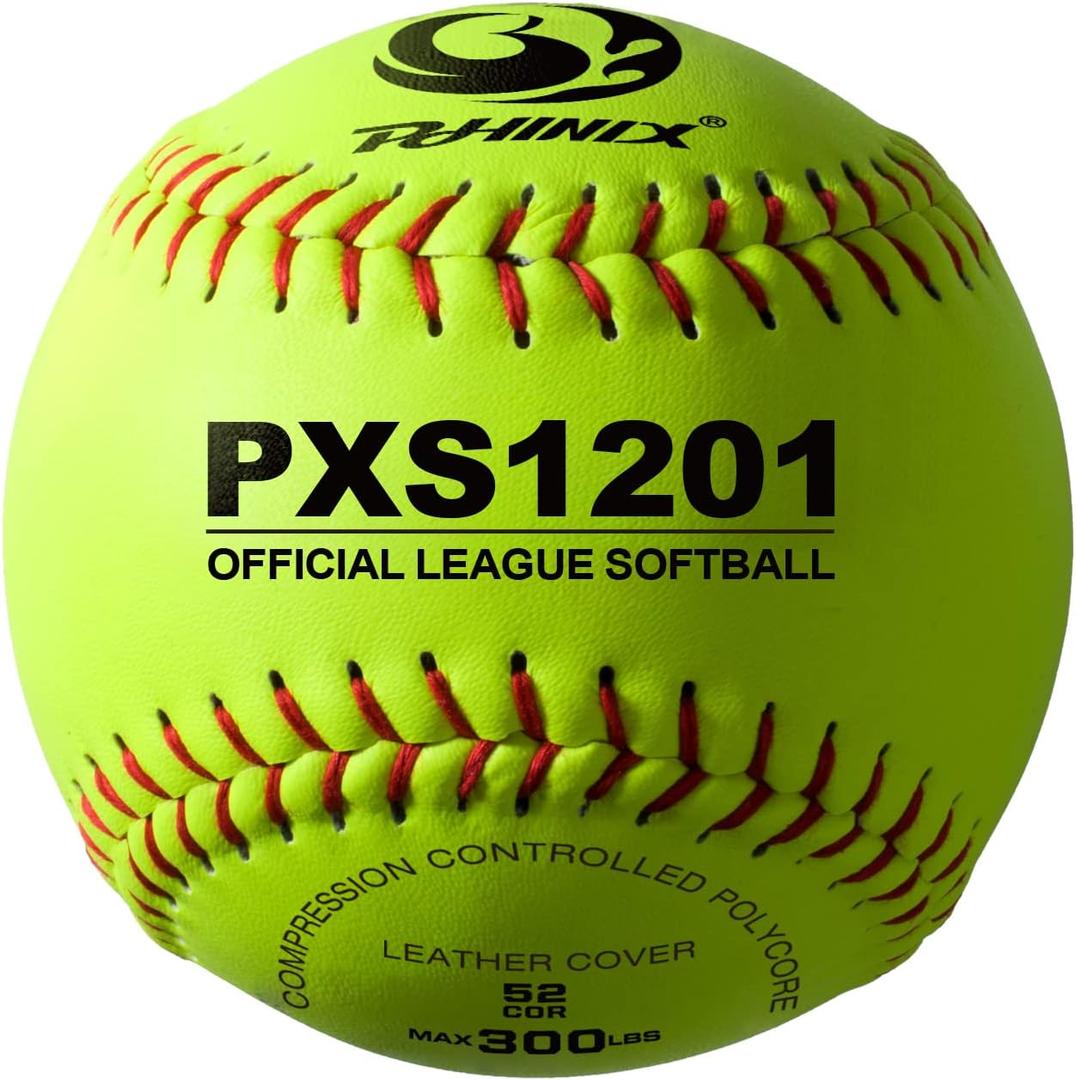 PHINIX Slow-Pitch Split Leather Softballs Professional Quality Practice Competitions (12 Inch, Box of 12)