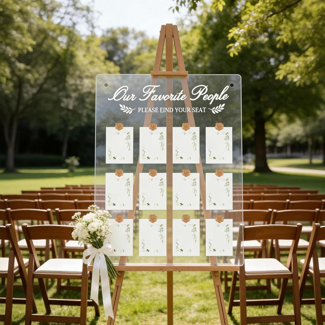 Wedding Seating Chart Board for Reception Display, Elegant Rustic Acrylic Welcome Please Eind Your Seat Sign, Wedding Guest Table list Signs Board with Seal Stickers & Cards
