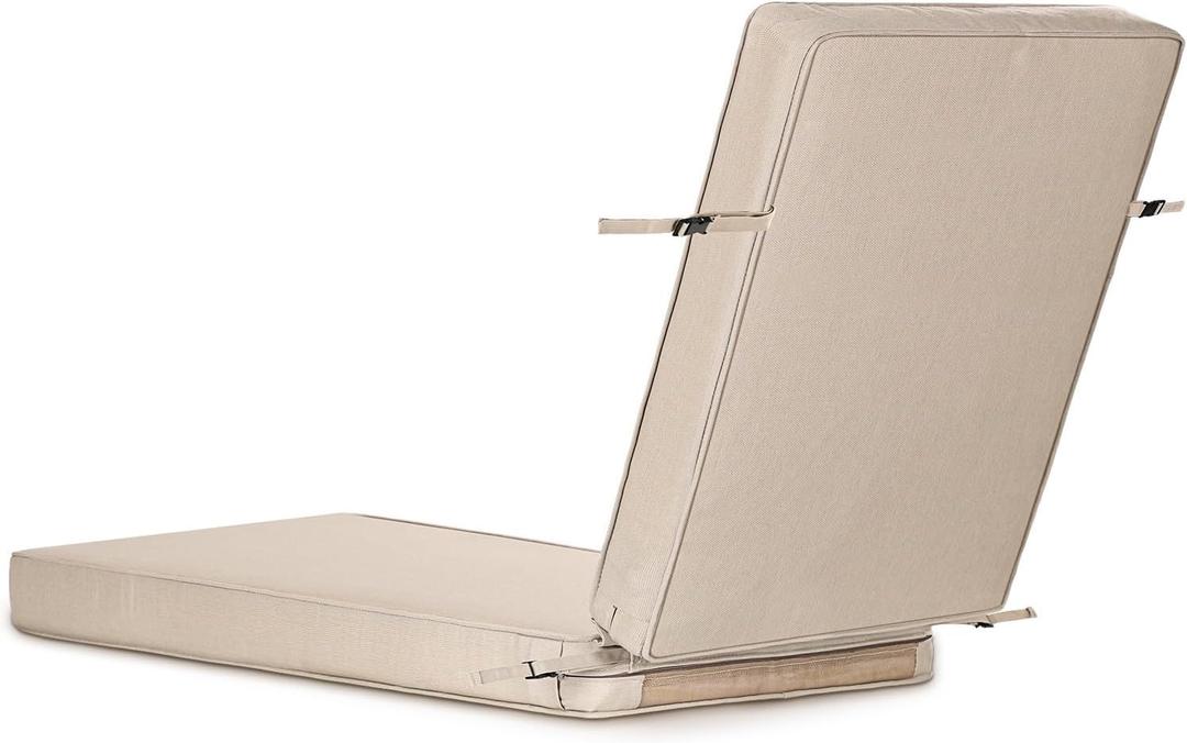 SUNROX All-Weather Fade-Resistant Lounge Chair Cushions DryFast Foam Chaise Lounge Cushions for Outdoor Furniture Patio Pool Lounge Chaise Cushions with Adjustable Straps 73x22 Inch, Husk Birch