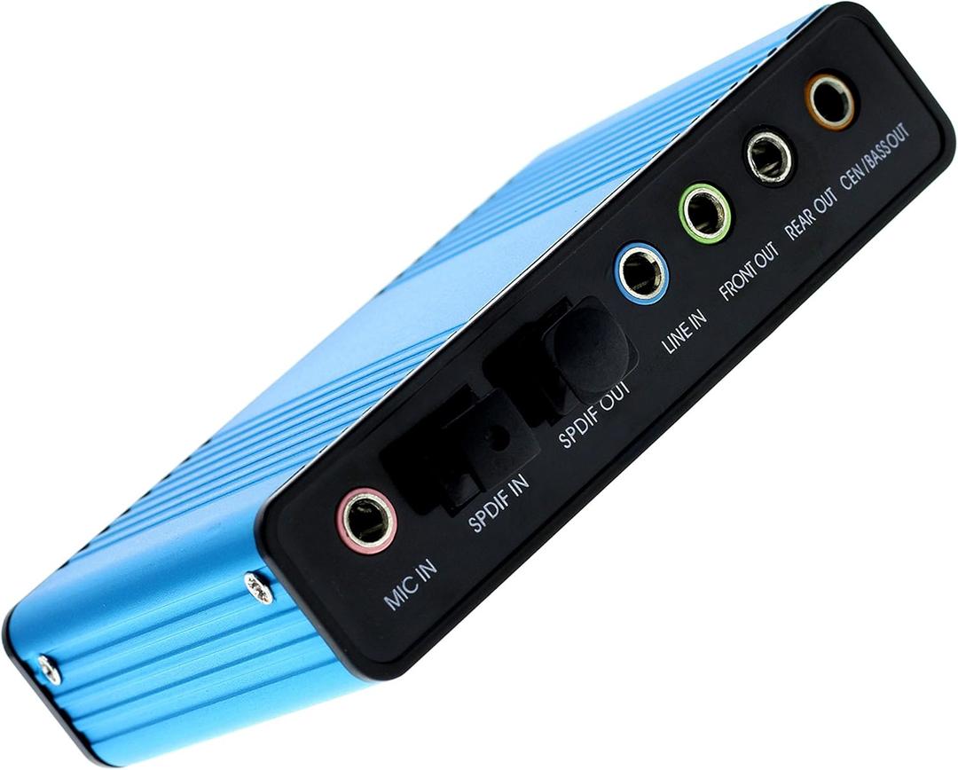 USB 2.0 External Sound Card 6 Channel 5.1 Surround Adapter Audio S/PDIF for PC -Blue