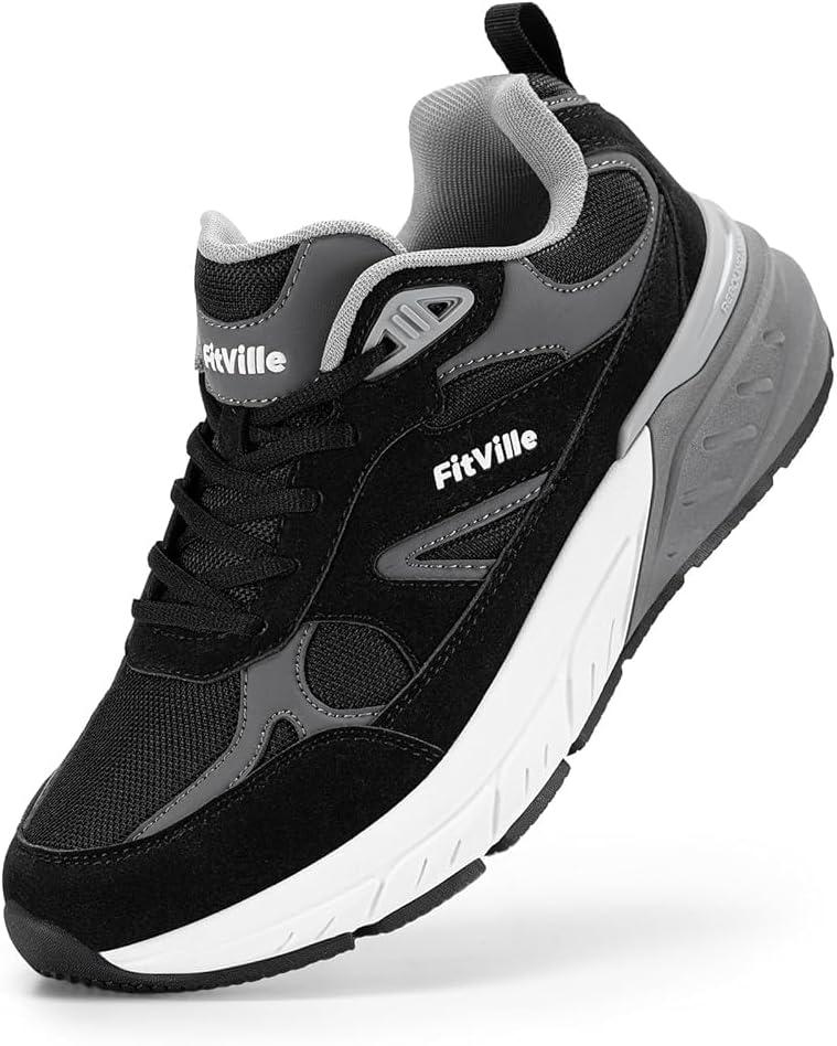 FitVille Wide Walking Shoes for Men Extra Wide Width Sneakers with Arch Support for Flat Feet Heel Pain Relief Plantar Fasciitis - Rebound NEO V1 (13 XX-Wide, Black/Slate Grey)