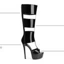 FancyQueen Platform Knee High Heels for Women, Gladiator Open Toe Summer Boots Black Heels Sandal, Sexy Style Casual for Party (Black) 8, Black Patent