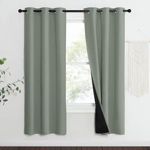 NICETOWN 100% Blackout Window Curtain Panels, Heat and Full Light Blocking Drapes with Black Liner for Nursery, 70" Drop Thermal Insulated Draperies (Greyish Green, 2 Pieces, 37" Wide Each Panel)