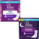 Poise Incontinence Pads & Postpartum Incontinence Pads for Women Bundle: 6 Drop Ultimate Absorbency, Long Length, 90ct and 8 Drop Overnight Absorbency, Extra-Coverage Length, 72ct