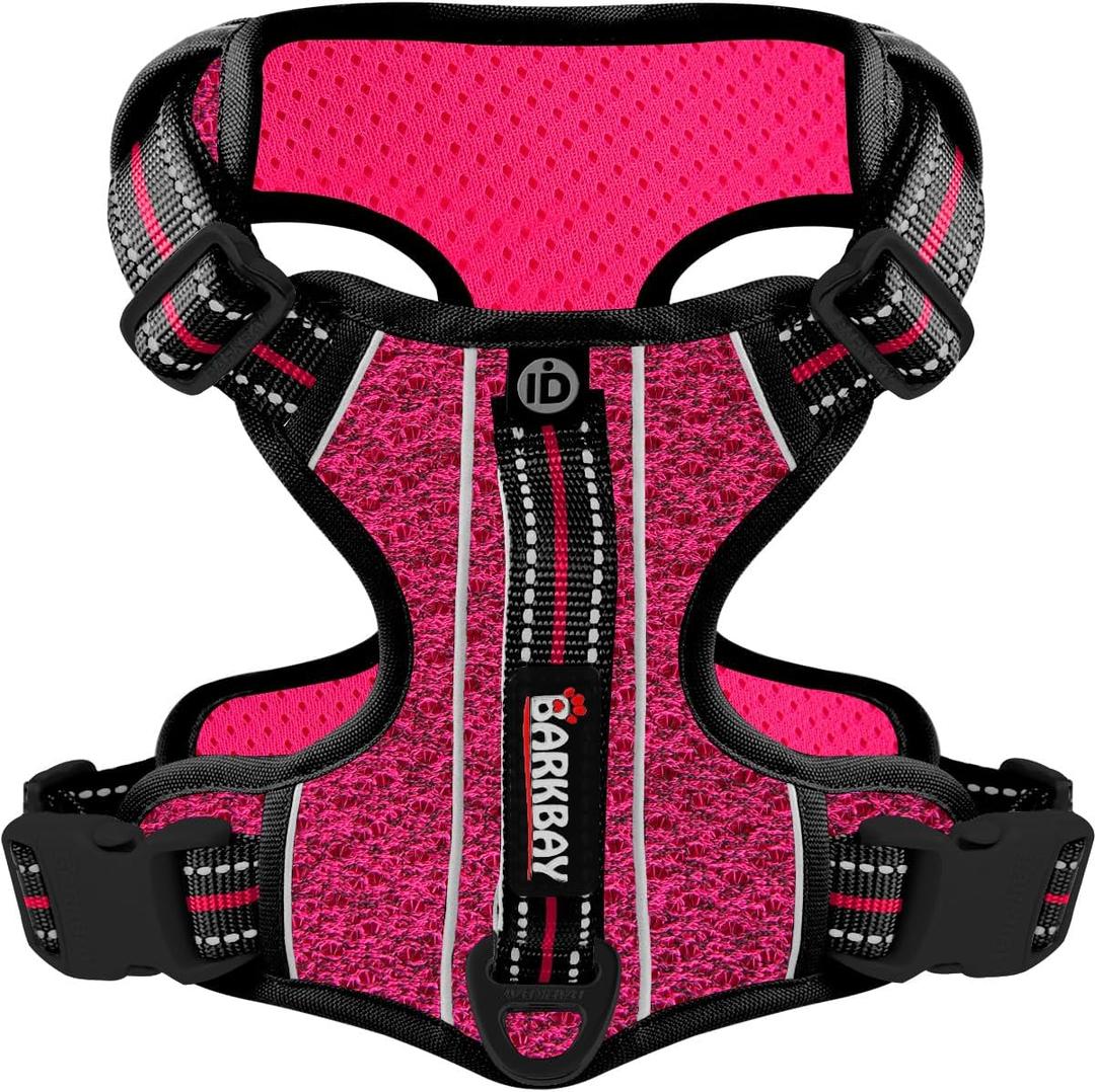 BARKBAY Dog Harness No Pull with ID Tag Pocket - Heavy Duty, Reflective, Easy Control for Large Dogs (Pink/Black,S) (Small(Chest:17-22"))